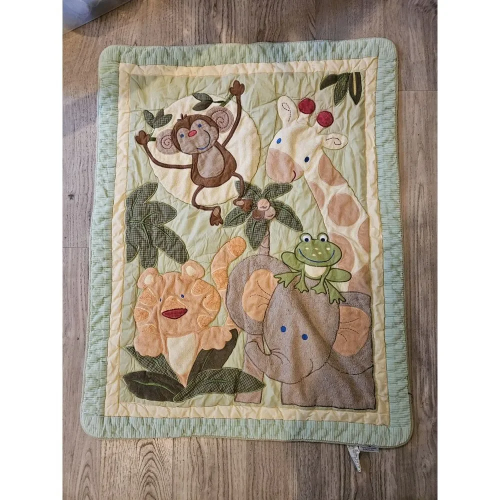 Nojo Crib Jungle Comforter Blanket 31x40 Inch Euc Baby Room Decor Monkey Giraffe